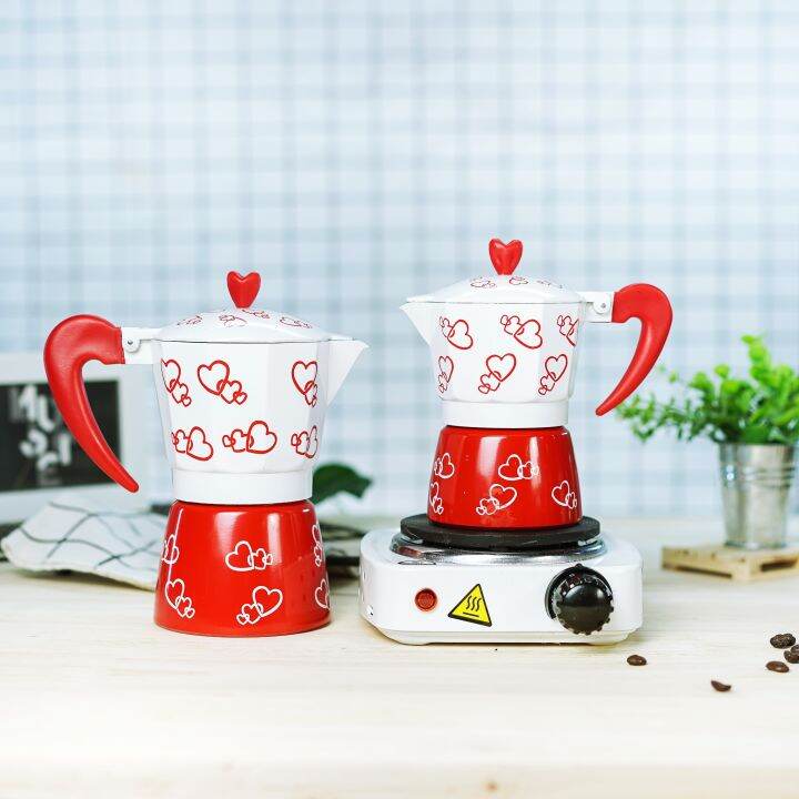 ลายหัวใจ-กาต้มมอคค่าพอท-moka-pot-ลายไม้-เตามินิไฟฟ้าสีขาว-500w-เครื่องบดมือหมุน-2-1-ช้อนหนีบ