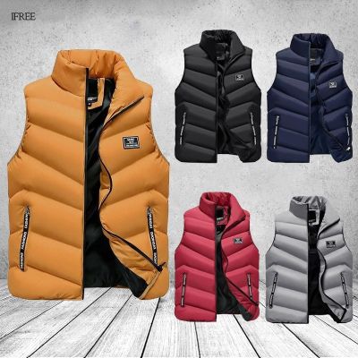 CODTheresa Finger Men Winter Vest Zipper Stand Collar Down Vest Male Outwear Sleeveless Men Vest Jackets