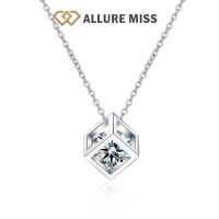 Moissanite 100% 925 Sterling Silver Square 1 Carat Round Brilliant Cut Top Quality D Color GRA Certified Necklace Romantic