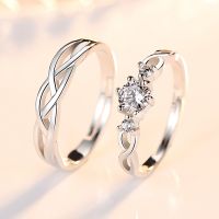 New Fashion 2PCS Geometric Open Couple 39;s Rings Shiny Cubic Zircon Stone Romantic Lovers 39; Ring Wedding Accessories Jewelry Gift