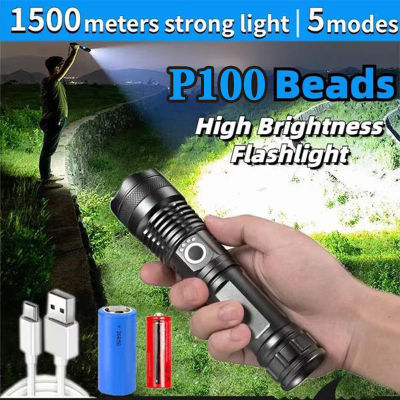 High Power XHP100 Led Flashlight Rechargeable 4 Core Torch Zoom Usb Hand Lantern For Camping, Outdoor &amp; Emergency Use