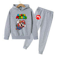 Mario Childrens Birthday Gift Sports Hoodie Set Cotton Top + Pants 2P Childrens Clothing Winter Warm Girls Boys