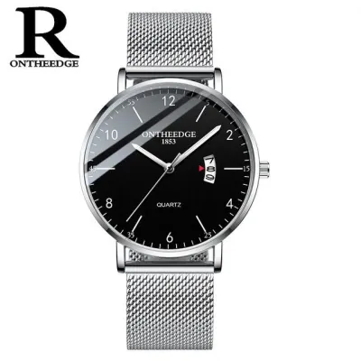 RONTHEEDGE เข็มขัดตาข่ายสายเหล็กนาฬิกากันน้ำควอตซ์ลำลองสำหรับธุรกิจนาฬิกาสำหรับผู้ชายใหม่นาฬิกาแฟชั่น
