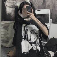 QWEEK Japan Style Grunge E Girl Top Mujer Anime Print T-Shirts Women Black Goth Graphic Tees Summer Alt Clothes Punk Chic