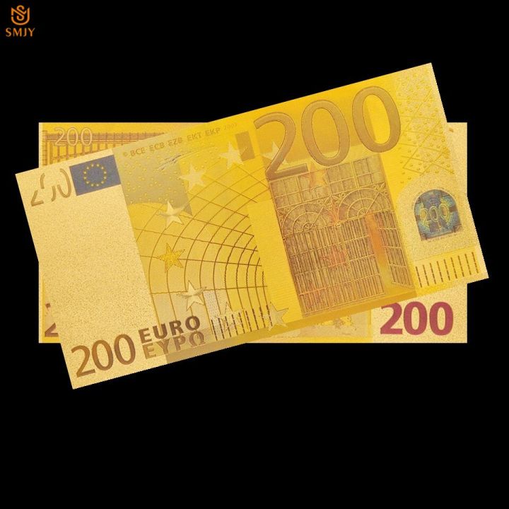 ธนบัตรทอง24k-แบบยูโรส่งฟรีธนบัตร200ยูโรชุดสกุลเงินสีเงินที่เก็บธนบัตรและของตกแต่ง