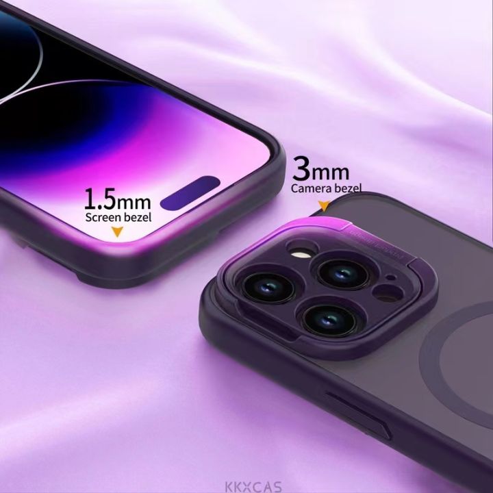 foldable-camera-protection-matte-acrylic-hard-case-purple-color-เคส-compatible-for-iphone-14-pro-13-pro-max-case