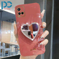 ใหม่แฟชั่น Love Heart Shape Makeup Mirror Phone Case สำหรับ VIVO Y15S Y15A Y01 Y21 Y21S Y21A Y21T Y33S Y33T Y31 2021 Y51 2020ตรงขอบชุบโครเมี่ยมนุ่ม TPU + Love แต่งหน้ากระจกถุงลมนิรภัยพับ