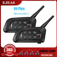 EJEAS V4 Plus รถจักรยานยนต์หมวกกันน็อกอินเตอร์คอมหูฟังบลูทู ธ 1500M Full Duplex FM IP65 กันน้ำ