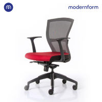 Modernform เก้าอี้สำนักงาน เก้าอี้ทำงาน เก้าอี้ออฟฟิศ   รุ่น E1  โครงดำ แขน FIX  ขาพลาสติก พนักตาข่ายสีดำ เบาะผ้าสีแดง