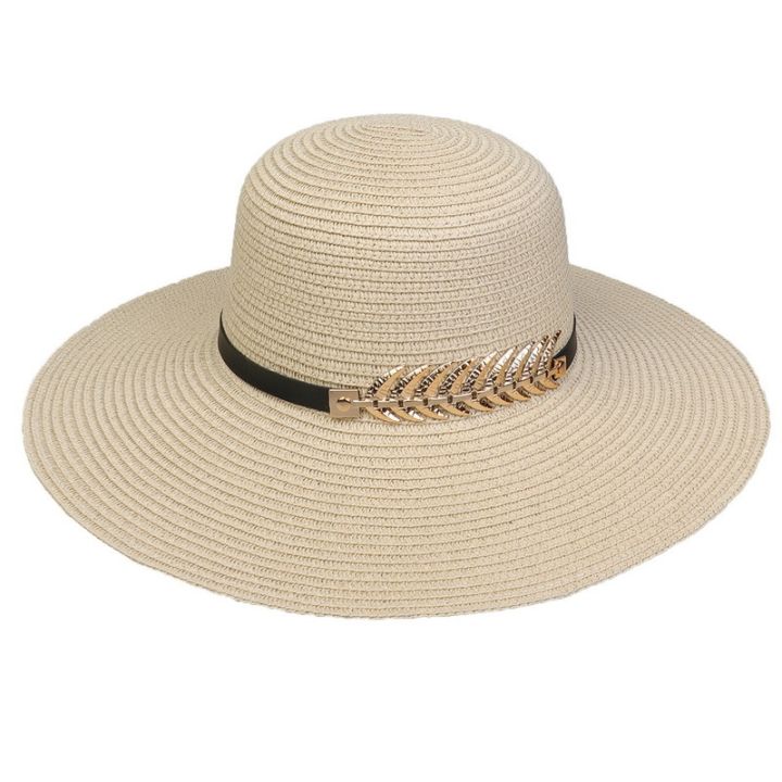 cod-sun-protection-hat-female-korean-version-fashion-all-match-straw-gold-leaf-high-end-atmospheric-seaside