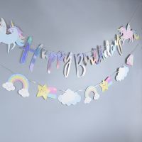 Unicorn Happy Birthday Paper Hanging Garland Flag Theme Kids 1st Decorations Baby Shower