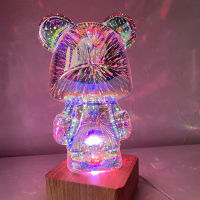 (100 ดีมาก) 3D ดอกไม้ไฟแก้วหมีน้อยสุทธิไฟกลางคืนสีแดงหมีน้อยบ้านห้องนอนห้องนั่งเล่นตกแต่งบรรยากาศแสงตาราง Decora