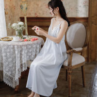 Ao Dai Halter Sleepdress ผู้หญิงฤดูร้อนฝ้ายศาลลมเซ็กซี่ชุดยาวลูกไม้เจ้าหญิงชุดนอนปักหน้าอก Outwear บ้าน