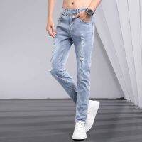 Spot high-quality mens spring stretch jeans mens Korean version of the trend online celebrity fashion 2022 Chao nd slim trousers leg high-end denim