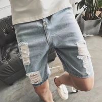 CODai424839 seluar pendek denim lelaki 2022 Summer New Style Mens Casual Denim Shorts Thin Five-Point Pants Ripped Plus Size Trendy Korean style Fashion M-5XL