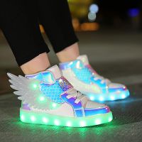 Rechargeable LED Shoes For Kids Wings Shoes With Switch Colorful Light Shoes For Kids Kasut Bercahaya Boys And Girls Skate Shoes