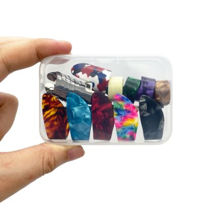 ：《》{“】= 15Pcs Thumb Finger Guitar Picks With Storage Box Material Celluloid Stainless Steel