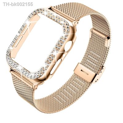 ┅✌ Diamond Case Metal Strap For iWatch Band 38mm 42mm Stainless Steel Bracelet For Apple Watch 8 7 45mm 44mm 40mm 41mm Series 6 5 3