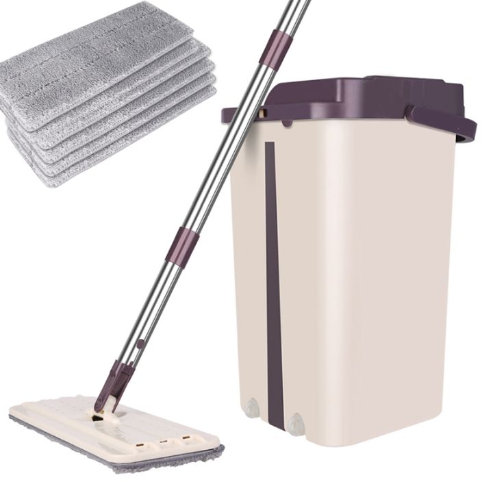flat-squeeze-mop-and-bucket-hand-free-wringing-floor-cleaning-mop-microfiber-mop-pads-wet-or-dry-usage-on-hardwood-laminate-tile