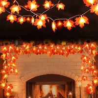 Fall Decor Maple Leaves String Lights Fall Decorations Home Indoor Outdoor Autumn Leaf Garland Thanksgiving Halloween Decor