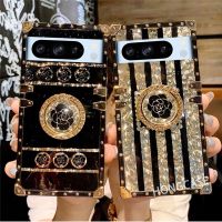 เคสสำหรับ Google Pixel 8 Pro Google Pixel 8 8Pro Pixel8Pro 5G 2023ตัวเมียฝาหลังเคสใส่โทรศัพท์เคส TPU แบบอ่อนที่ยึดขาตั้งแหวนวาวยึดรูปแบบตารางเคสกันกระแทกมือถือ