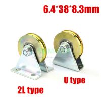 1pcs 6.4*38*8.3mm with triangular bracket/L bracket  U-grooved wheel  bearing wire rope pulley/crane/guide wheel  with base