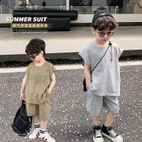 AIMO Beibei boys summer handsome affixed cloth embroidered vest suit baby OVERSIZE sports style two-piece suit fashion