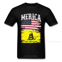 American Flag T-Shirt 100% Cotton Tshirt Men Top T Shirts Snake Quote Tees Dont Tread On Me Vintage Clothes Free Shipping