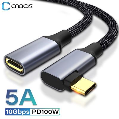 5A USB C Extension Cable Type C 3.1 PD100W Fast Charging Male to Female Cable Extender 90 Degree Elbow Right Angled USB C Extend Cables Converters