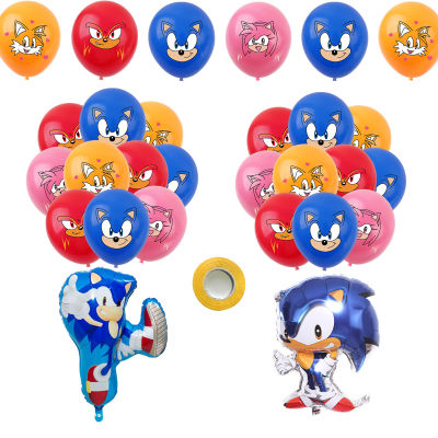 22Pcs Blue Flash Hedgehog ฟอยล์บอลลูน Happy Brithday Party ตกแต่ง Sonik Latex Ballons เกมการ์ตูน Boy Toy