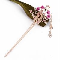 【cw】 Colorful Enamel Flowers Hairpin Rhinestone Hair Sticks Pin Chinese Jewelry 1