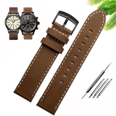 ☃ 20mm 22mm Vintage Frosted Strap for Timex Leather Watch Band T49905 T49963 Series Mens Cowhide Watch Band Bracelet Black Brown