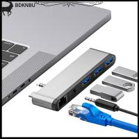 BDKNBU Multiport Type-C USB 3.0แท่นวางมือถือ RJ45อีเทอร์เน็ต3.5มม. พอร์ท AUX ฮับ USB C