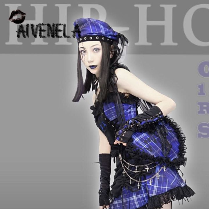 hotharajuku-gothic-punk-หมวกลายสก๊อตสีฟ้า-hot-girls-drawstring-bow-beret-navy-หมวกหมวก-afc915