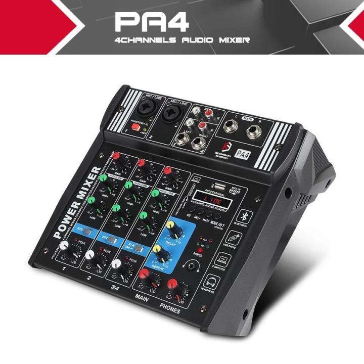 power-mixer-มิกเซอร์-mini-4ch-ขยายเสียง200วัตต์-bluetooth-usbขายบ้า-4-channel-pa4-mixer-เครื่องขยายเสียงสำหรับงานแต่งงานเวทีแสด-รุ่น-pa-4