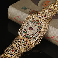 European Style Exquisite Rhinestone Gold Color Belt Hollowed-Out Flower Crystal Caftan Belly Chain Lady Metal Belt Gift