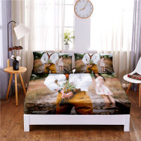 Lovers Digital Printed 3pc Polyester Fitted Sheet Mattress Cover Four Corners with Elastic Band Bed Sheet Pillowcases