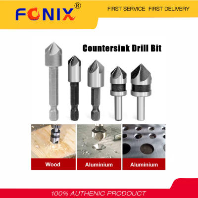 [คลังสินค้าพร้อม] FONIX 5Pcs 5ขลุ่ยHSS Countersink Drillชุดบิต90องศา1/4Inch Shankอ่างล้างจานโลหะChamfering Cutterสำหรับงานไม้เครื่องมือ