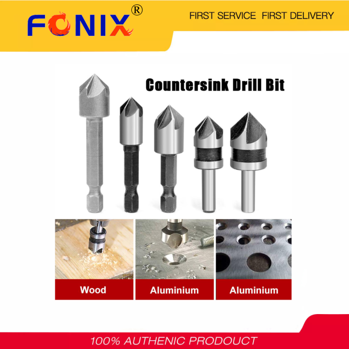 คลังสินค้าพร้อม-fonix-5pcs-5ขลุ่ยhss-countersink-drillชุดบิต90องศา1-4inch-shankอ่างล้างจานโลหะchamfering-cutterสำหรับงานไม้เครื่องมือ