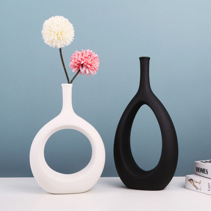 1pcs-creative-ceramic-vases-tabletop-decorative-flowerware-modern-home-figurines-for-interior-decor-whiteblack