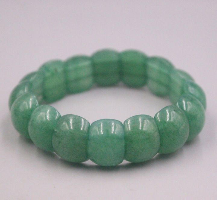 หยกธรรมชาติ-aventurine-ของขวัญสุดเพอร์เฟกต์สำหรับผู้หญิงสร้อยข้อมือยางยืดลูกปัดกว้าง16มม