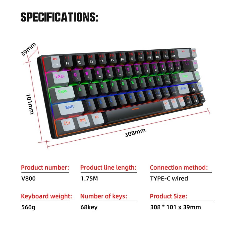 68-key-green-axis-red-axis-mechanical-keyboard-dual-color-rgb-multiple-backlit-key-line-separation-gaming-keyboard