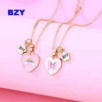 BZY 2ชิ้น/เซ็ตหวานหัวใจผีเสื้อจี้โซ่เพื่อนที่ดีที่สุดสร้อยคอ BFF มิตรภาพเด็กเครื่องประดับของขวัญสำหรับ Girls