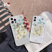 ดอกไม้จริงสำหรับ iPhone 14Pro Max 14 Plus 13Pro สูงสุด13 12Pro สูงสุด12 11 X สูงสุด8P ดอกไม้สดแห้งกด Soft TPU Cover