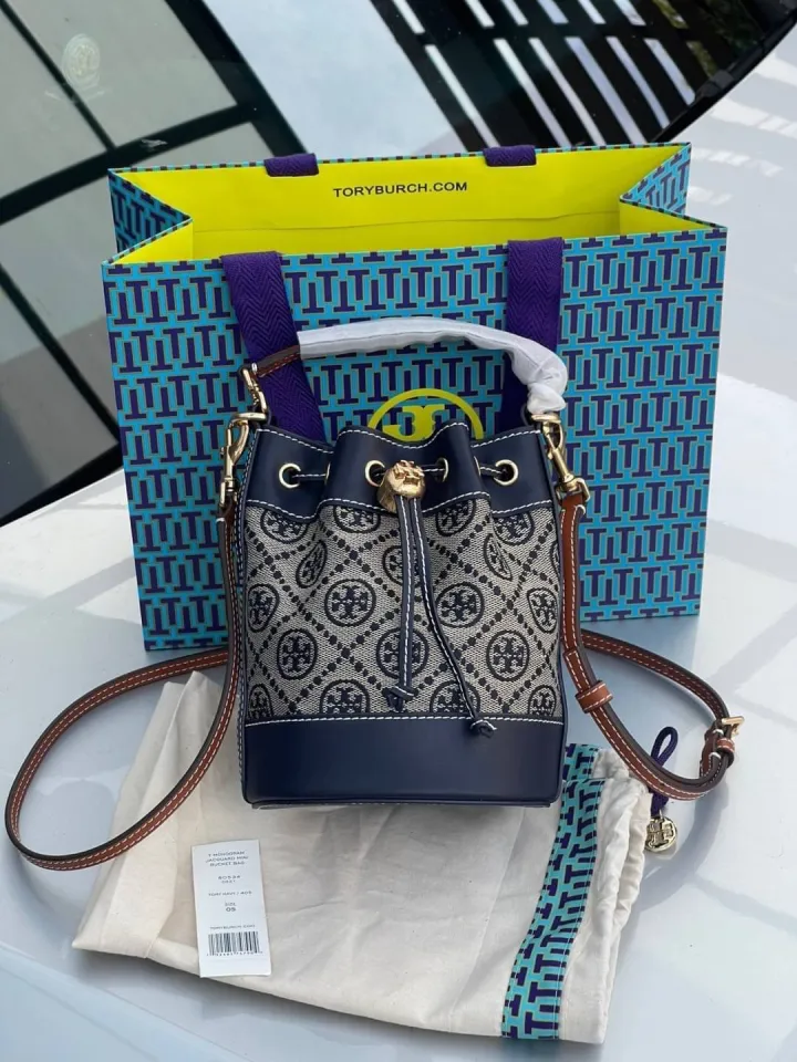 Tory Burch T Monogram Jacquard Mini Bucket Bag in Blue