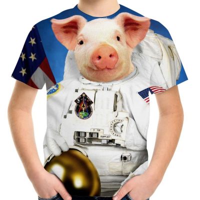 Novelty Astronaut Flying Animal Pig 3D Print Hip Hop T-Shirt For Girls Boys Summer Children Kids Birthday Funny Clothes T Shirts