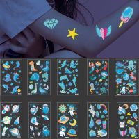 10pcs/Lot Luminous Night Children Temporary Fake Tattoos Dark In Glow Cartoon Dolpin Mermaid Space Dinosaur Kids Tattoo Sticker Stickers