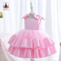 Yoliyolei Satin Fabric Childrens Dress Cute Bowknot Fashion Formal Girls Clothes Size 2-5 Kids Birthday Party Dress For Girl