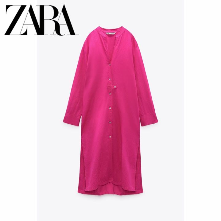 zara-ชุดเดรส-ผ้าลินิน-สีพื้น-vd