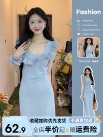 French romantic tender small fly sleeve blue broken beautiful dress their children in the summer of 2023 the new seaside holiday dresses